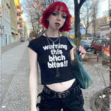 Dodobye Women clothes Retro Black short letter print short-sleeved T-shirt slim summer Y2K Club Wear crop top Kawaii harajuku vintage