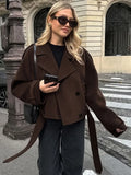 Black Friday Dodobye Fashion Double Breasted Wool Coat Office Lady Lapel Brown Retro Short Jackets Loose Solid 2024 Fall Winter Female Outwear