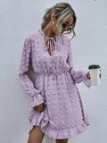 Dodobye New Fashion Simple Dot Chiffon Dress For Women With Bow  Long Sleeve Summer Party Dresses V Neck Knee Length Dress 20515