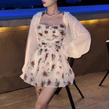 Dodobye Women Summer Floral Suspender Belt Sweet Dress Fashion Tighten The Waist 2024 New Spring Summer Dress Elegant Kawaii Dress