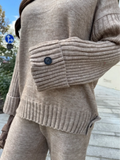 Dodobye Casual Long Sleeved Loose Knit Women's Sweater Set O-neck Top Solid Color Long Wide Leg Pants Suits Autumn Warm Daily Streetwear