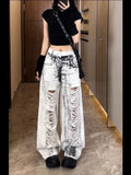 Dodobye Vintage Do Old Jeans Women Y2k Fashion Baggy Hole Tie Dye Straight Wide Leg Denim Pants Hip Hop Causal Ripped Trousers