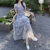 Dodobye French Style Fashion Women Sweet Floral Dress Fashion Tighten The Waist 2024 Spring Summer New Dress Fashion Princess Dress