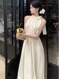 Dodobye French Elegant Halter Sleeveless Long Dresses for Women Solid Summer New Holiday Style A-line Evening Dress Prom Robe Vestido