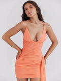 Dodobye Orange Spaghetti Strap Backless Sexy Mini Dress For Women Fashion Sleeveless Backless Draped Club Party Dress Elegant