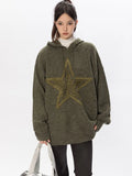 Black Friday Dodobye Vintage Star Graphic Knitted Hoodie Loose Casual Long Sleeve Sweater Pullover for Women Autumn Harajuku Streetwear Tops