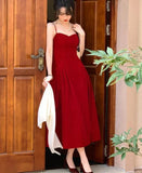 Dodobye  Summer French Vintage Strap Dress Women Red Elegent Korean Party Midi Dress Female Sexy Backless Evening Beach Fairy Dress