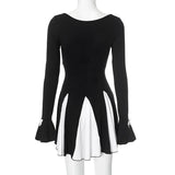 Black Friday Dodobye Bows Splice Folds Mini Dress For Women Long Sleeve Contrast Color Bodycon Dress Club Party Hot Girl High Waist Dress Lady