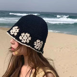 Dodobye Knitted Floral Bucket Hats For Women Spring Summer Sun Hat Female Crochet Fishermen Cap Outdoor Travel Basin Caps Panama Gorros