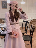 Dodobye-spring French Style Multicolor Women Suits 2024 Eleagnt Bow Short Coat High Waist A-line Mid Skirt Fashion Vintage 2 Pieces Set