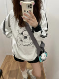 Black Friday Dodobye Anime Cat Print Hoodies Women Kawaii Kitty Long Sleeve Sweatshirt Oversized Streetwear Stripe Grey Autumn Winter Clothes