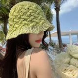 Dodobye Hollow Straw Weave Bucket Hats For Women Spring Summer Travel Sunshade Hat Fishermen Cap For Lady Panama Outdoor Basin Cap Gorro