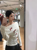 Dodobye Bow Off Shoulder White Knitted Sweater for Women 2024 Early Autumn New Bottoming Tops Mujer Y2k Long Sleeved Pullovers T Shirts