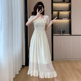 Dodobye French Vintage Midi Party Prom Princess Dresses Summer Elegant Chic Applique Square Neck Gowns Women's Bubble Sleeve Dresses