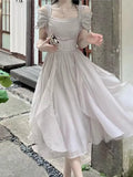 Dodobye Korean Chic Ruffle Fairy Midi Dress Women 2024 New Summer Elegant Solid Princess Birthday Party Vestidos Female Casual Clothes