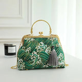 Dodobye Vintage Fringe Bag Small Shell Bags Chain Women Shoulder Crossbody Bag Crane Flying Women's Handbags Purses Embroidery