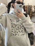 Black Friday Dodobye Star Print Hooded Women Long Sleeve Oversized Streetwear Hip Hop Grey Sweatshirt Loose Casual Autumn Winter Clothes Chic