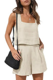 Dodobye Linen Square Neckline Sleeveless Top and Shorts Set