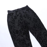 Women's Elegant Design Trousers 2024 Skinny Sheer Cross Totem Flocked Mesh Flared Pants