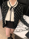 Black Friday Dodobye Kawaii Polka Dot Print Sweater Women Long Sleeve Cropped Knitted Cardigan Ballet Style Mori Girl Cutecore Winter Clothes