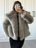 Black Friday Dodobye Fashion Cropped Faux Fur Jacket Coat Women's Long Sleeve High Street Female Outerwear Chic Lapel Collar Thick Coat Winter