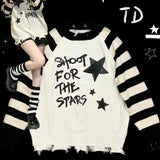 Dodobye Fashion Black White Striped Sweaters Mujer 2024 New Star Letter Print Tops Women Y2k Autumn Long Sleeve Hole Pullovers