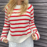 Dodobye 90s Vintage Fashion Loose Fit Sweater Y2K Streetwear Autumn Striped Knitted Pullovers Women Casual Long Sleeve O Neck Jumers