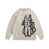 Dodobye Sweater Cute Cat Graphic Vintage Knitwear Y2K Sweaters Winter Harajuku Oversized Pullover Sweater Aesthetic Unisex Clothes Teens