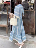 Dodobye 2024 Summer Casual Boho Midi Dress Women Outwear Beach Elegant Dress Office Lady Short Sleeve French One Piece Dress Korean