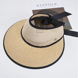 Dodobye New Summer Adjustable Ribbon Empty Straw Hats For Women Foldable Wide Large Brim Beach Hat Chapeau Femmeuv Protection Cap