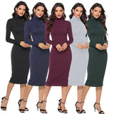 Dodobye Autumn Winter Knit Sweater Dress Women Turtleneck Long Sleeve High Elastic Skinny Slim Bottoming Dresses Ladies Dress Plus Size