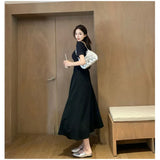 Dodobye French Elegant Black White Dress For Women Summer Square Collar Short Sleeve Slim Long Dress Evening Party Vintage Dresses