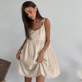 Black Friday Dodobye Fashion Vacation Loose Cotton Linen Slip Dress For Women Lace Up Splice Hot Girl Sexy Dress Party Spaghetti Strap Dress