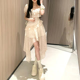 Dodobye French Style Women Fashion Lovely Kawaii Dress Elegant Tighten The Waist 2024 Spring Summer New Dress Vintage Princess Dress