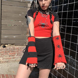 Dodobye Punk Style T-shirt y2k Gothic Contrast Baby Tee with Detachable Reversible Arm Warmers Harajuku Grunge Crop Top Women