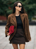 Black Friday Dodobye Retro Brown Lapel With Pocket Jacket Woman Fashion Buttons Long Sleeve Short Coat 2024 Female Autumn High Street Outwear