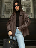 Black Friday Dodobye Retro Suit Collar Loose Leather Jackets Women's 2024 Autumn Winter Fashion Solid Double Breasted Female High Street Coat