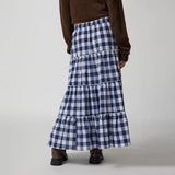 Dodobye Women 2000s Aesthetic Plaid Tiered Maxi Skirts Elastic High Waist Vintage Gingham Pleated Y2K Flowy Swing A Line Long Skirts