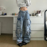 Dodobye American Street Workwear Multi-Pocket Heavy Lndustry Design Jeans Female Y2K Gothic Fashion Punk Style Loose Floor Mopping Pants