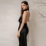 Dodobye Satin Elegant Halter  Deep V Backless Bodycon Long Dresses Fashion Summer Dresses 2024 Evening Party Casual Clothes