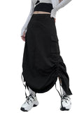 Dodobye Retro Women Long Cargo Pocket Baggy Skirts Side Drawstring Low Rise Solid Pockets Hip Hop Straight Skirts Y2k Streetwear