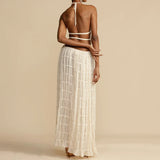 Dodobye Boho Backless Halter Neckline Tops and Long Skirt Set