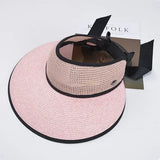 Dodobye New Summer Adjustable Ribbon Empty Straw Hats For Women Foldable Wide Large Brim Beach Hat Chapeau Femmeuv Protection Cap