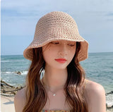 Dodobye Wide Brimmed Sun Straw Hat Women Summer New Beach Straw Hat Simple Sunscreen Visor Seaside Vacation Straw Bucket Hat