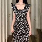 Dodobye Korean Style Hot Girl Floral Kawaii Dress Elegant Tighten The Waist 2024 Spring Summer New Dress Vintage Women Lovely Dress