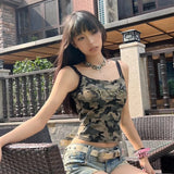 Dodobye American Vintage Camouflage Vest for Women 2024 Summer New Slim Fit Tank Top Y2k E-Girl Sexy Off Shoulder Camisole Tops