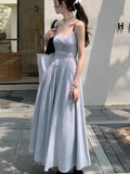 Dodobye New Summer Solid Midi Dress Women Spaghetti Strap A-line Casual Korean Chic Streetwear with Pockets Slim One Piece Vestidos