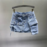 Dodobye 2024 New Multiple Pockets Irregular Cargo Denim Skirt Summer Sexy A-line Hip Skirts Gothic Fashion Black Mini Skirt Streetwear