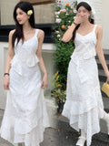 Dodobye Summer White Irregular Dress Y2k Vintage Elegant Off Shoulder Sleeveless Long Dress Vintage Party Club One Piece Frocks Clothes