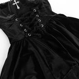 Women's New Temperament Elegant Dress 2024 Lace Splicing Diablo Style Tied Velvet Short Skirt